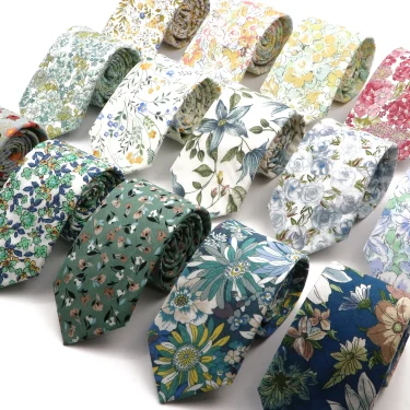 New Chic Floral Necktie 100% Cotton Tie For Men Beautiful Flower Pattern Cravat Light Color Casual Narrow Skinny Suit Accessory 1