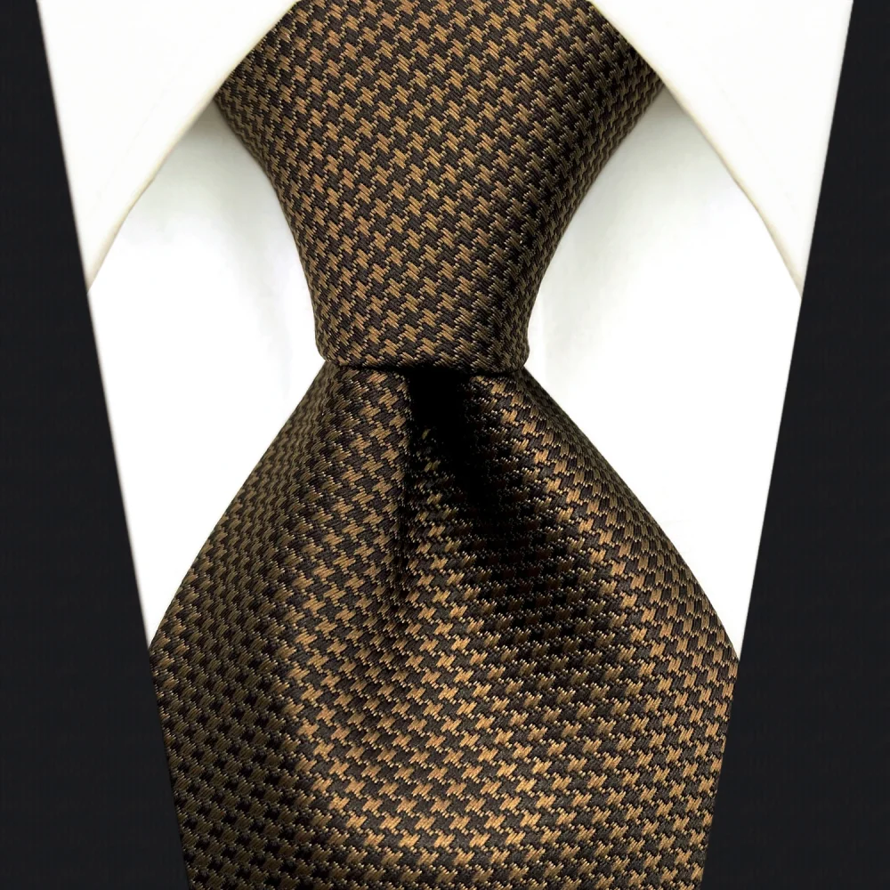 U27 Brown Houndstooth Necktie Set Handmade Wedding Fashion Extra Long Size Classic Ties for Mens Hanky 2