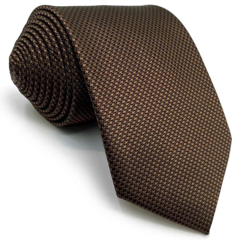 U27 Brown Houndstooth Necktie Set Handmade Wedding Fashion Extra Long Size Classic Ties for Mens Hanky 4