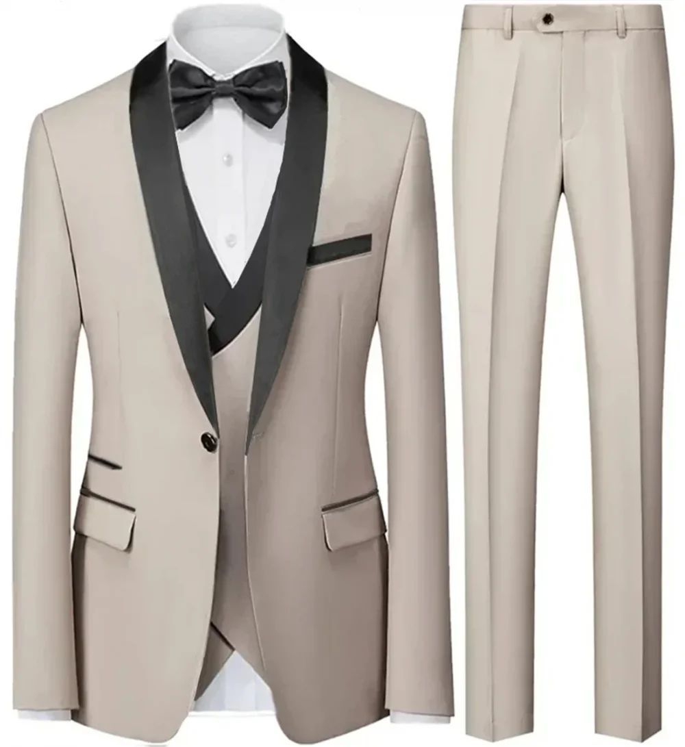 3 Pieces Set Blazers Jacket Vest Pants / Fashion Men Casual High Quality Business Slim Groom Wedding Formal Suit Coat Trousers 1