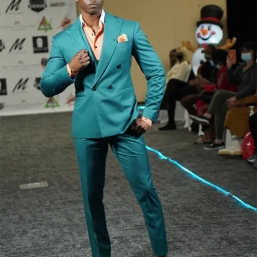 New Men's Suit 2 Pieces Blazer Pants Peaked Lapel One Button Formal Work Wear Blue Slim Fit Tailored Plus Size Costume Homme 3