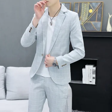 Korean Slim Fit Two-Piece Suit Set Casual Trendy British Style Spring Autumn Handsome Coat with Trousers Hair Stylist Fashion 5