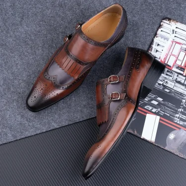 Luxury Men Formal Casual Shoes Party Business Office Suits Zapatos De Vestir Hombre Monk Strap Comfortable Casual Loafer Shoe 3