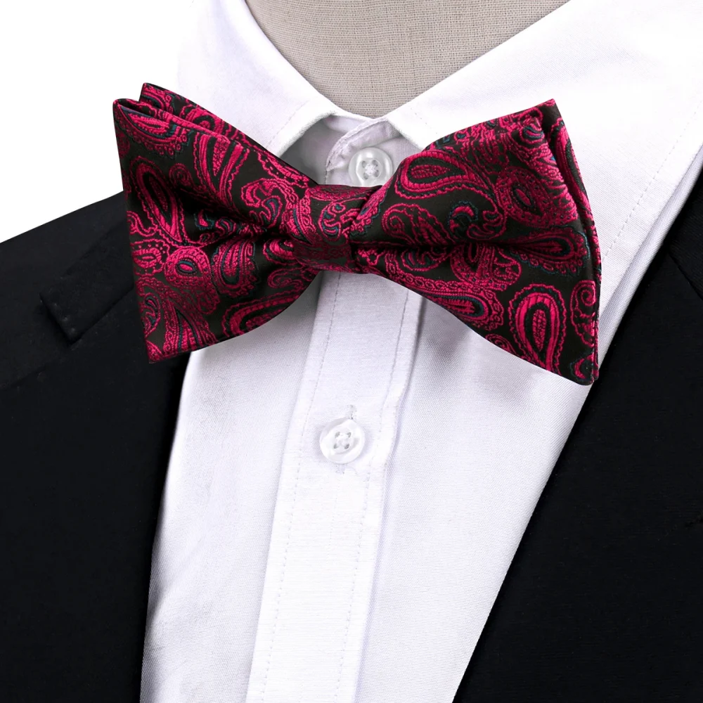 Bowtie Men Set Pocket Square Bow Tie Jacquare Paisley Floral Hanky For Man Black Butterfly Handkerchief Suit Pre-Tied Gifts 5