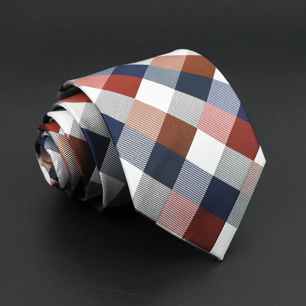 New Men's Classic Plaid Tie Luxury Stripe 8cm Jacquard Necktie All-Match Cravat For Business Wedding Party Daily Wear Accessory 6