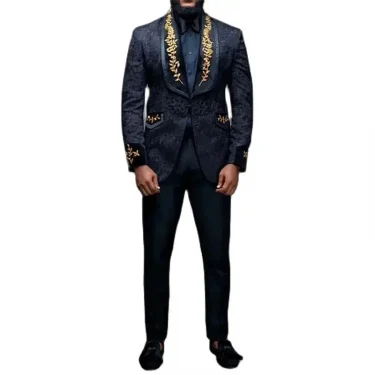 Elegant Black Blazer Formal Men's Suits Jacquard Fabric Shawl Lapel Single Breasted Luxury Male Clothing 1 Piece Jacket Costume 4