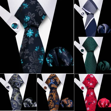 Tie For Men Classic Plaid Handkerchiefs Red Necktie Cufflinks For Men Blouse Business Wedding Accessories Women Collar Man Gift 2