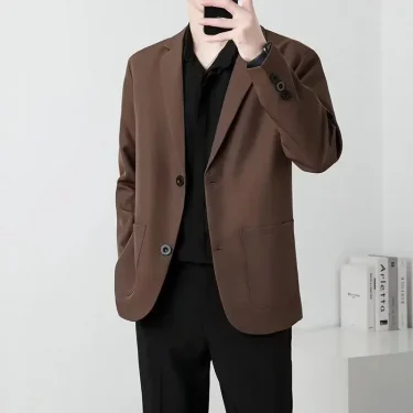 Brown Oversize Plus Big Size Jacket for Men Long Man Suits and Blazers Coats Fashionable Fashion 2024 New in Simple Breasted 4