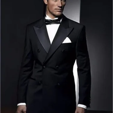 2 Pieces Black Men's Double Breasted Suit Peak Lapel Blazer Pants Wedding Concert Birthday Party Suits Groom Tuxedos 1