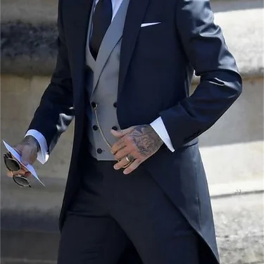 Italian Gentleman Style Wedding Man Long Tail Coat Groom Prom Tuxedos Formal Mens Suits terno masculino (Jacket +Pants +Vest) I 1