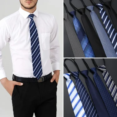 Lazy Zipper Men's Tie Business Formal Dress Wear Stripe Solid Color Zipper Necktie Wholesale Gifts for Men Slim Skinny Tie 3