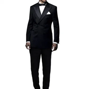 2 Pieces Black Men's Double Breasted Suit Peak Lapel Blazer Pants Wedding Concert Birthday Party Suits Groom Tuxedos 2
