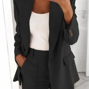 S-5XL Women's Blazer Casual Long-sleeved Top Solid Color Suit Collar Button Simple Temperament Commuter Plus Size Blazer 2