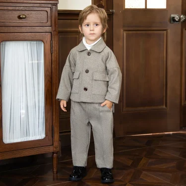 Children Blazers Set Fall Winter Thick Casual British Style Boys Suits for Weddings Gray Piano Performance Costume 2 To 12 Years 2