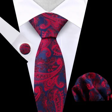 Navy Blue Tie Set For Wedding Banquet Man Woman Shirts Accessories Elegant Style Necktie Pocket Square Cufflinks Set For Gift 4
