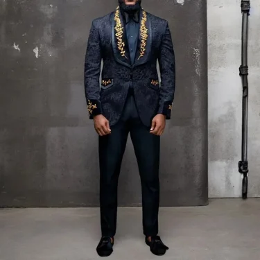 Elegant Black Blazer Formal Men's Suits Jacquard Fabric Shawl Lapel Single Breasted Luxury Male Clothing 1 Piece Jacket Costume 3
