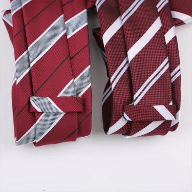Luxury 8CM Mens Ties Necktie Red Color Stripes Ties For Man Groom Jacquard Woven Neck Tie For Business Wedding Party 4