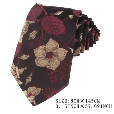 NEW 8cm Wide Tie For Man Jacquard Necktie Luxury Flower Business Neck Tie Suit Cravat Dark Red Ties For Wedding Party Men Gift 3