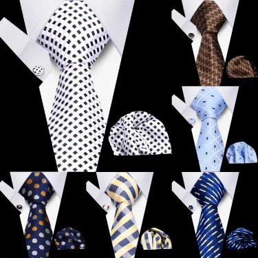 Elegant Ties For Men Gift Fashion Men Tie Set Striped Luxury Necktie Handchief Cufflinks 3 Pcs Business Wedding Suit Accessories 1