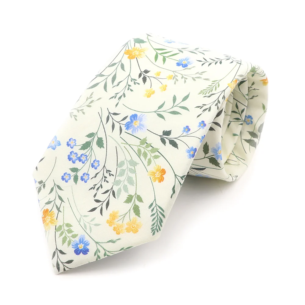100% Cotton Floral Necktie For Men Casual Elegant Style Tie Fit Wedding Party Dinner Daily Wear Suit Shirt Cravat Accessory 5