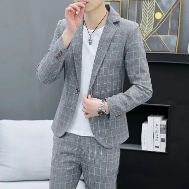 Korean Slim Fit Two-Piece Suit Set Casual Trendy British Style Spring Autumn Handsome Coat with Trousers Hair Stylist Fashion 1