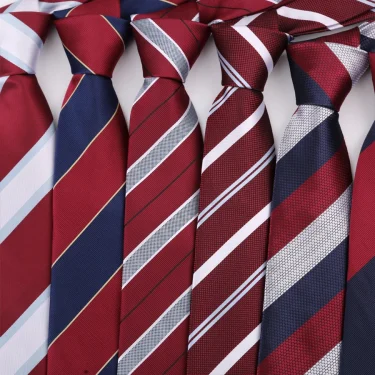 Luxury 8CM Mens Ties Necktie Red Color Stripes Ties For Man Groom Jacquard Woven Neck Tie For Business Wedding Party 2
