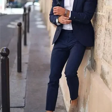 2Pieces Navy Blue Tuxedo Men Suits for Wedding Business Blazer Lapel Costume Homme Terno Party Suits (Jacket+Pant) 2
