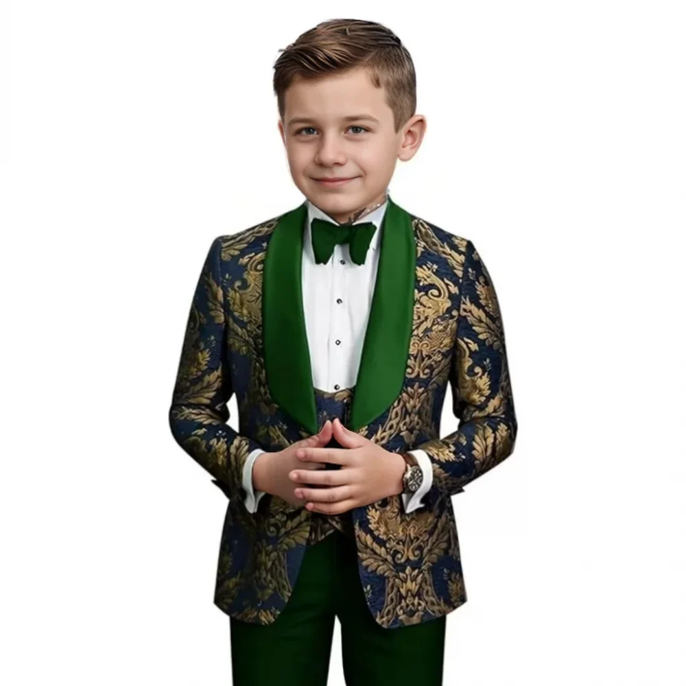 Fashionable Jacquard Kids Suits Set for Boys 3-16 Years 3 Pieces Blazer Vest Pants Tuxedos Set Formal Wedding Evening Parties 4