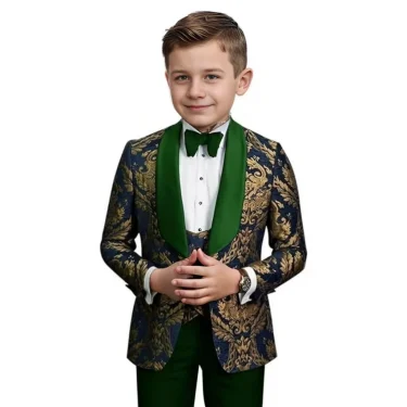 Fashionable Jacquard Kids Suits Set for Boys 3-16 Years 3 Pieces Blazer Vest Pants Tuxedos Set Formal Wedding Evening Parties 4
