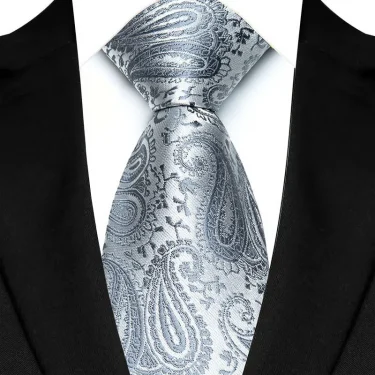 Luxury 8CM Mens Necktie Gray Sliver Color Dot Stripes Solid Tie For Man Groom Jacquard Woven Neck Tie For Business Wedding Party 2