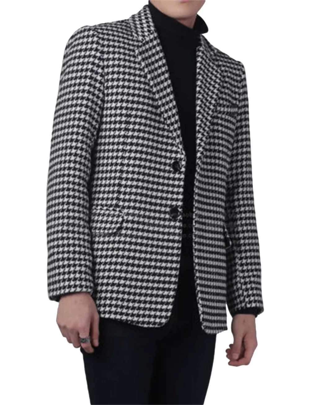 Men's Houndstooth Blazer Two Buttons Notch Lapel for Wedding Formal Coat 1