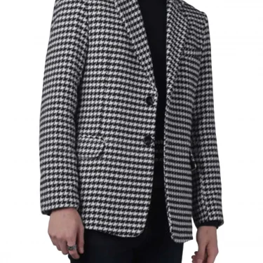 Men's Houndstooth Blazer Two Buttons Notch Lapel for Wedding Formal Coat 1