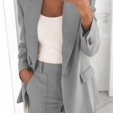 S-5XL Women's Blazer Casual Long-sleeved Top Solid Color Suit Collar Button Simple Temperament Commuter Plus Size Blazer 3