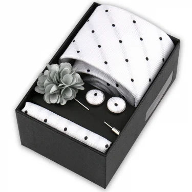 High Quality Tie Set Box Elegant Ties For Men Necktie Handchief Cufflinks Brooch 4Pcs Set Suit Accessories Business Wedding Gift 2