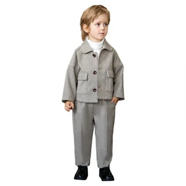 Children Blazers Set Fall Winter Thick Casual British Style Boys Suits for Weddings Gray Piano Performance Costume 2 To 12 Years 5