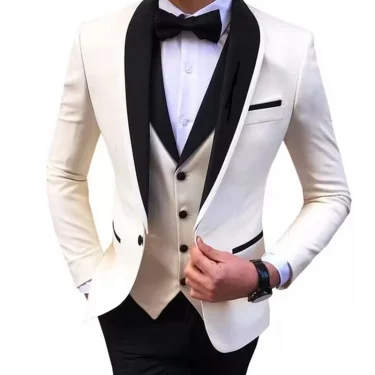 Casual Solid 3 Piece Men Wedding Suits Slim Fit Shawl Lapel Blazer Vest Pants Formal Business Groom Tuxedos Party Costume Homme 1