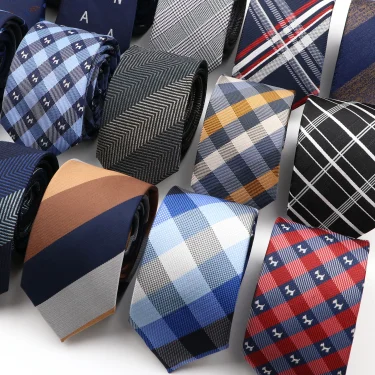Fashion 6cm Narrow Polyester Necktie For Men Business Meeting Formal Jacquard Striped Plaid Skinny Tie Daily Wear Cravat Gift 2