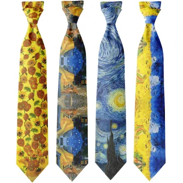 Art oil painting tie Van Gogh starry sunflower men's fashion business tie men's and women's party shirt suit accessories 1