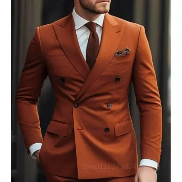 2 Pieces Solid Men Suits Set Fashion New Men's Formal Business/Wedding Groom Suits Peak Lapel Double Breasted Blazer Trousers 5