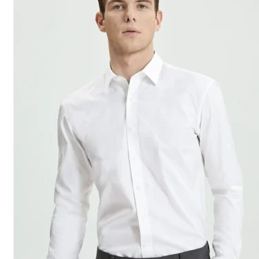 Smart Five Round Collar Dress Shirts Men Slim Fit Long Sleeve Cotton Striped Shirts Man White Office Formal shirt 2
