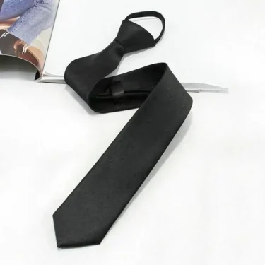 Black Simple Clip on Tie Security Tie Doorman Steward Matte Black Funeral Ties for Men Women Students Neck Ties Fake Collar 2