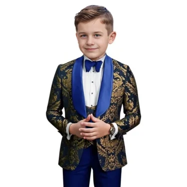 Fashionable Jacquard Kids Suits Set for Boys 3-16 Years 3 Pieces Blazer Vest Pants Tuxedos Set Formal Wedding Evening Parties 1