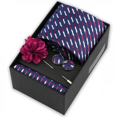 High Quality Tie Set Box Elegant Ties For Men Necktie Handchief Cufflinks Brooch 4Pcs Set Suit Accessories Business Wedding Gift 6