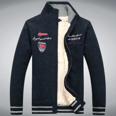Fleece Knit Sweater Warm Man Sweater WinterThicken Coat Casual Vintage Black White Red Mens Jacket Clothes Cardigan Sweater Men 1