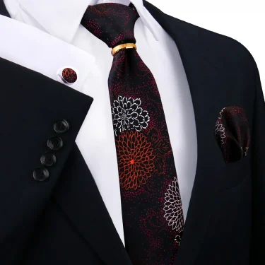 Luxury 100% Silk Tie For Mens Necktie Handkerchief Pocket Square Cufflink with Ring Brooch Set Wedding Business Ties Accessories 1
