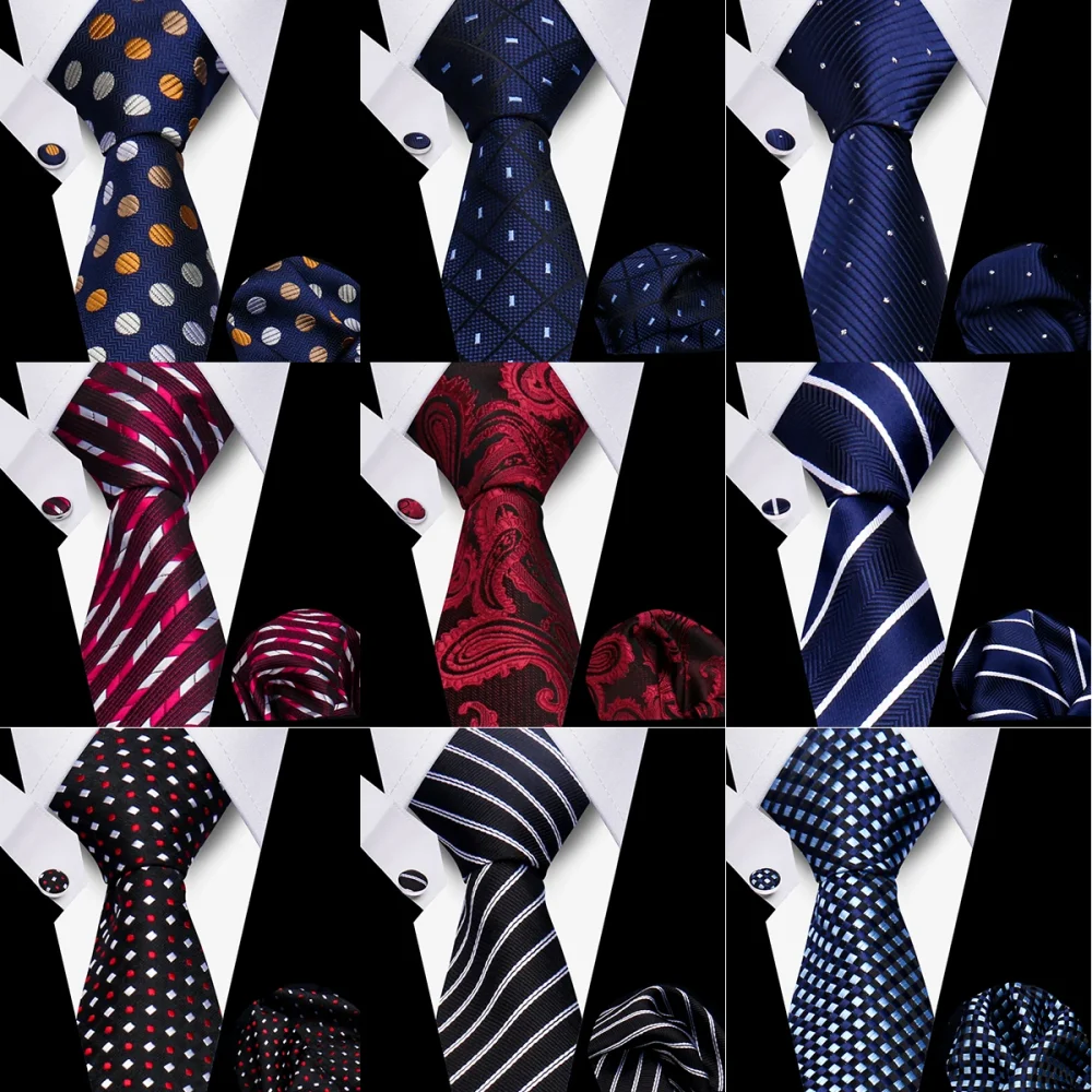 Tie Men Business Necktie Set Classic Plaid Cufflinks Handkerchief For Suit Wedding High Quality 3pcs Ties Sets Formal Gravata 1