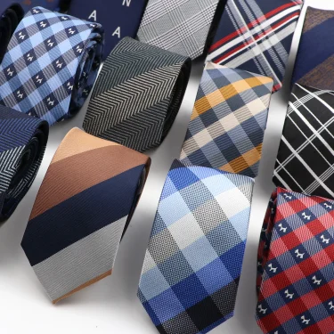 Fashion 6cm Narrow Polyester Necktie For Men Business Meeting Formal Jacquard Striped Plaid Skinny Tie Daily Wear Cravat Gift 1