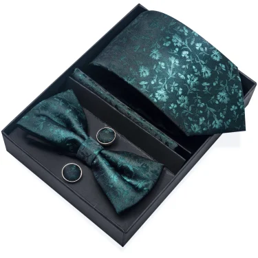 Mix Colors Holiday Gift Tie Pocket Squares Cufflink Set Necktie Box For Man Green Floral Fit Business Formal Party 1