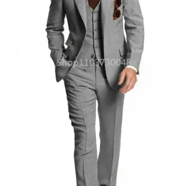 3 PiecesFashion Solid Men Wedding Suits Slim Fit Peak Lapel Blazer Vest Pants Formal Business Wear Groom Tuxedos Costume Homme 5