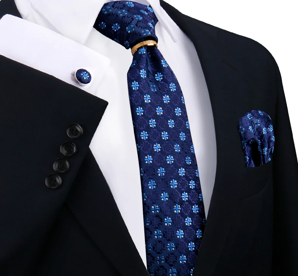 Luxury 100% Silk Tie For Mens Necktie Handkerchief Pocket Square Cufflink with Ring Brooch Set Wedding Business Ties Accessories 3